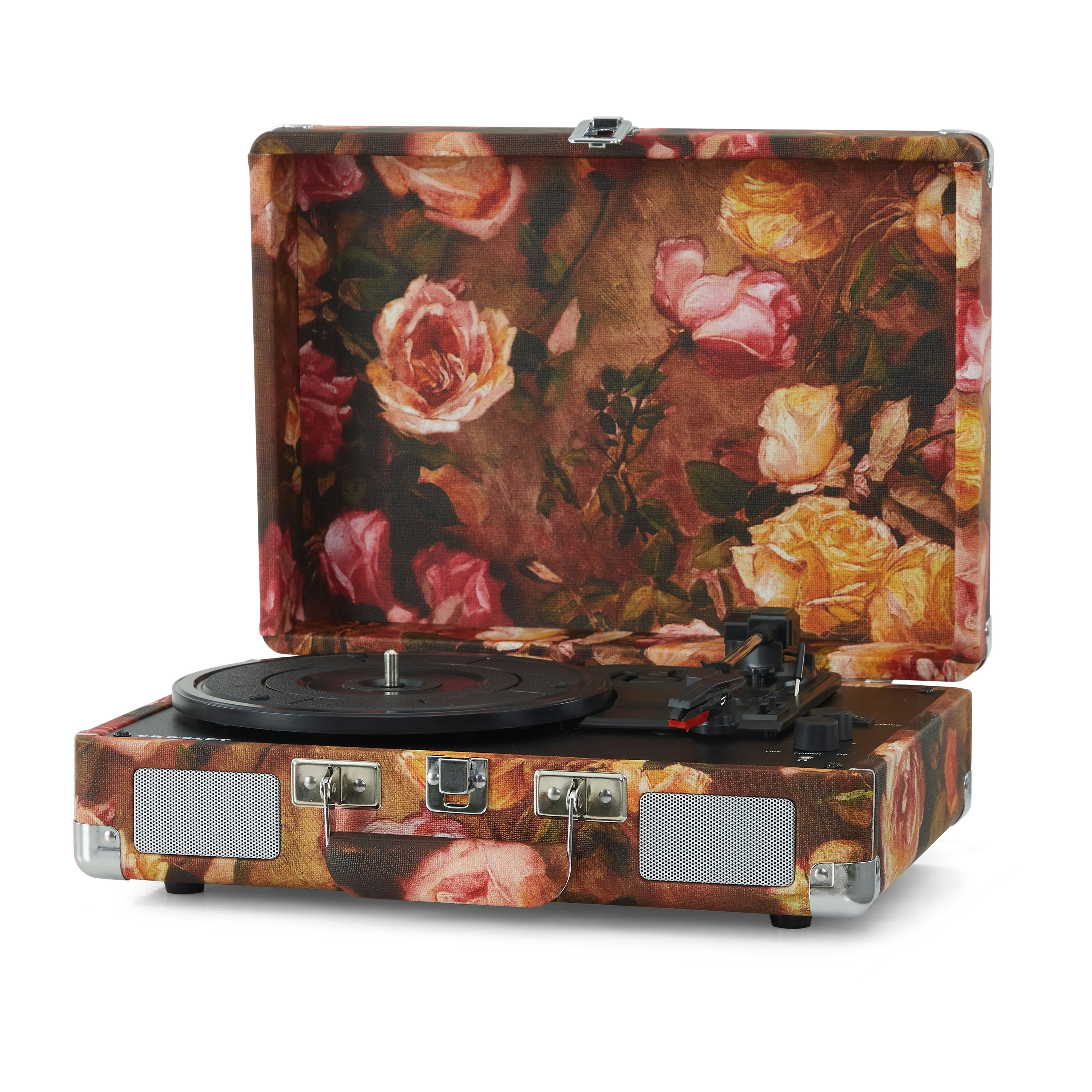Crosley Cruiser Bluetooth Portable Turntable - Floral + Crosley SOHO Stand Bundle