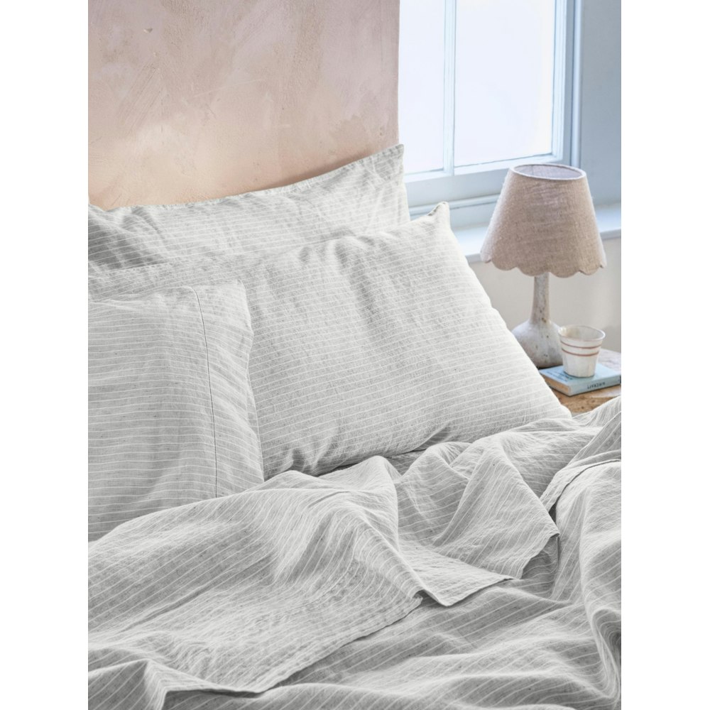 Piglet in Bed Grey Mini Stripe Linen Blend Pillowcases (pair)