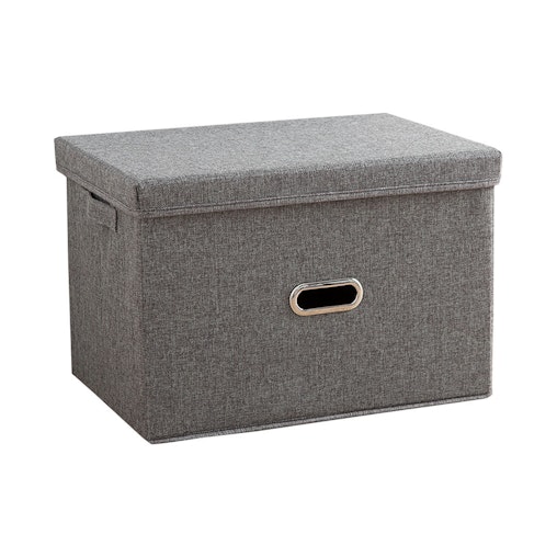 SOGA Grey Medium Foldable Canvas Storage Box Cube Clothes Basket Organiser Home Decorative Box image number null