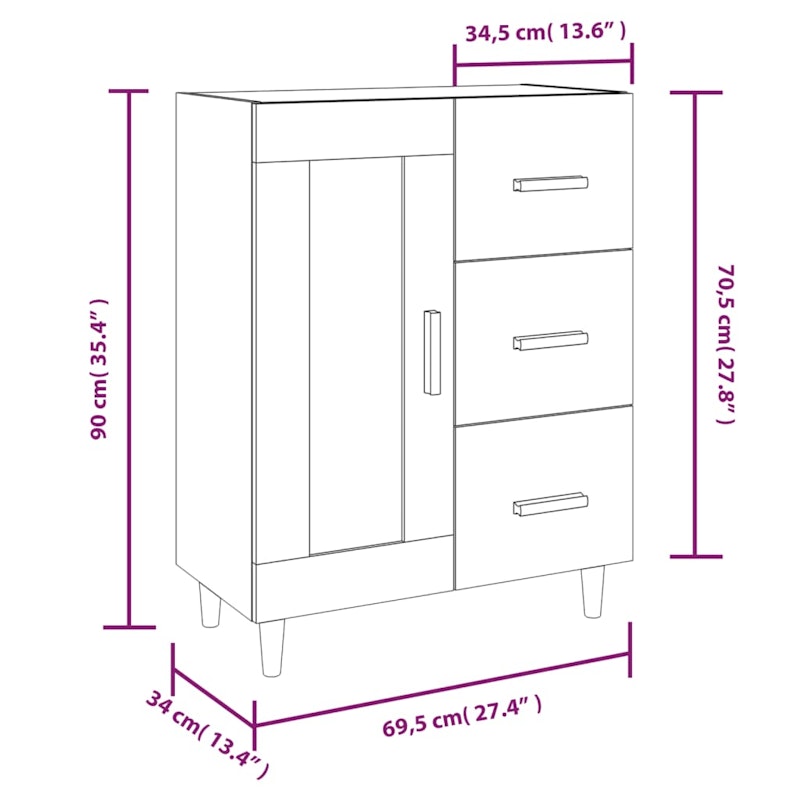 NNEVL Sideboard White 69.5x34x90 cm Engineered Wood image number null