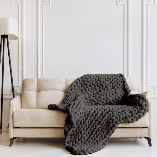 Royal Comfort Chunky Hand Knit Thick Weighted Blanket Plush 6.3KG 203cm x 153cm 153 x 203 cm Charcoal image number null