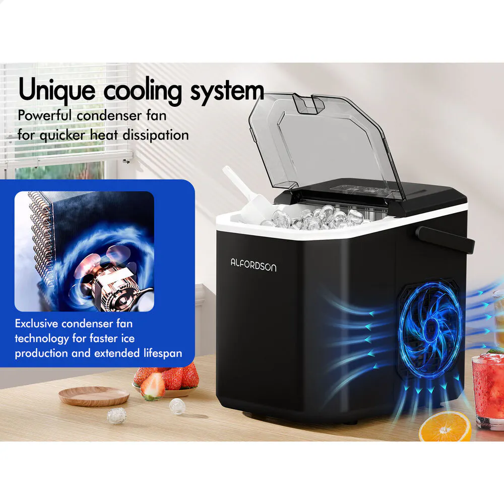 Alfordson Portable Ice Maker Machine Bar Countertop 12kg With Handle Black