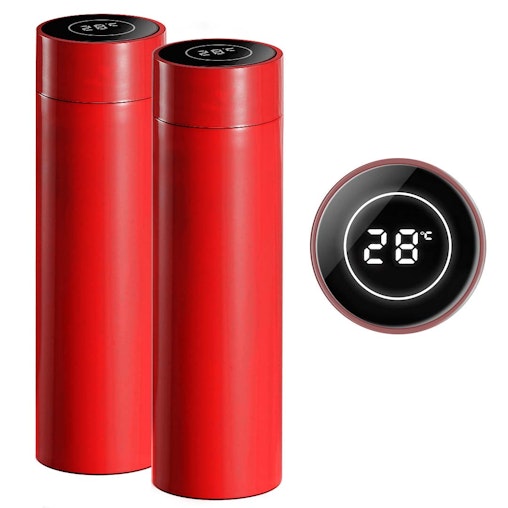 SOGA 2X 500ML Stainless Steel Smart LCD Thermometer Display Bottle Vacuum Flask Thermos Red image number null