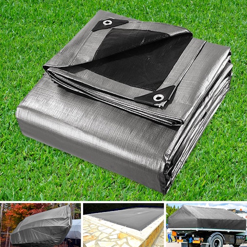 Instahut 6x7.3m Tarp Camping Tarps Poly Tarpaulin Heavy Duty Cover 180gsm Silver