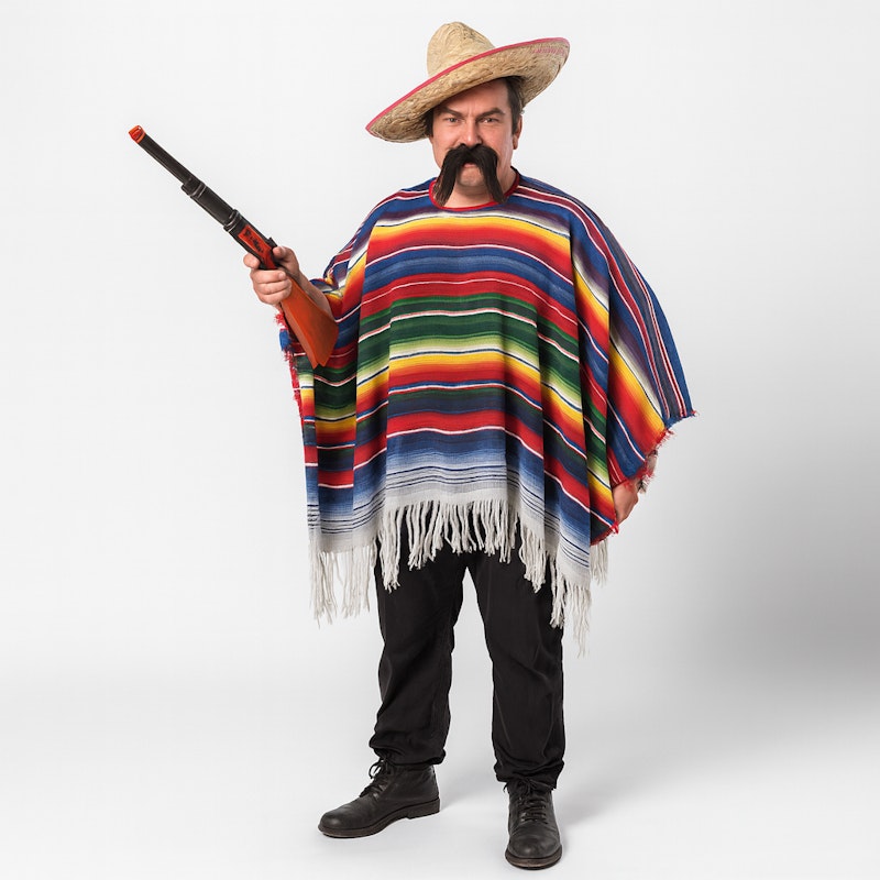 Mens MEXICAN PONCHO Spanish Costume Wild West Cowboy Party Bandit Fiesta Popular image number null