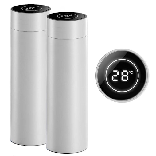 SOGA 2X 500ML Stainless Steel Smart LCD Thermometer Display Bottle Vacuum Flask Thermos White image number null