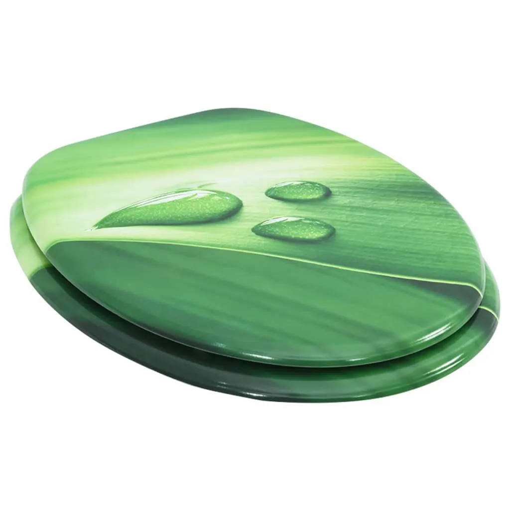 WC Toilet Seat with Lid MDF Green Water Drop Design 146908