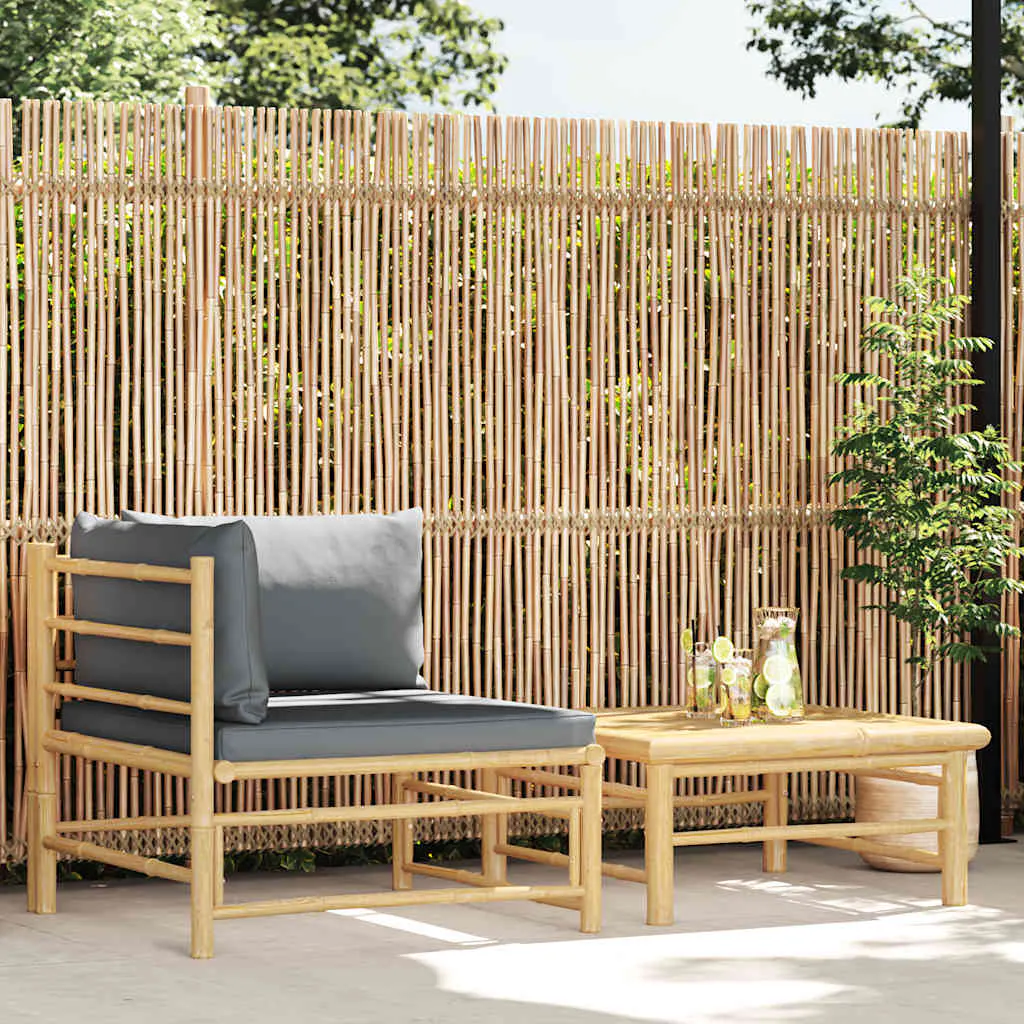 2 Piece Garden Lounge Set with Dark Grey Cushions Bamboo 313152