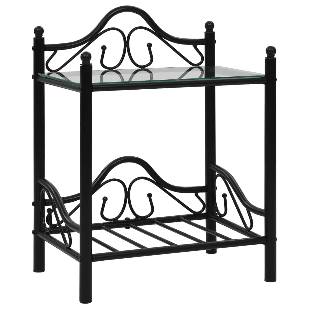 Bedside Table Steel and Tempered Glass 45x30.5x60 cm Black 246726 Bedside Table Steel and Tempered Glass 45x30.5x60 cm Black 246726