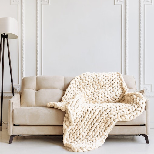 Royal Comfort Chunky Hand Knit Thick Weighted Blanket Plush 6.3KG 203cm x 153cm 153 x 203 cm Cream image number null