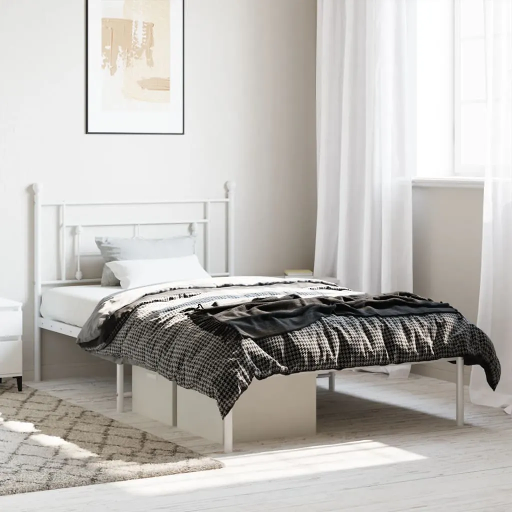 Metal Bed Frame without Mattress with Headboard White 107x203 cm King Single 374384