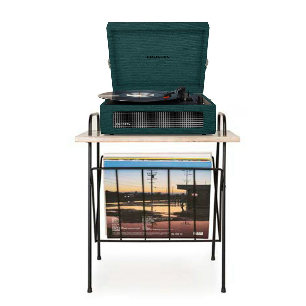 Crosley Voyager Bluetooth Portable Turntable + Crosley Wiltshire Stand Bundle - Dark Aegean