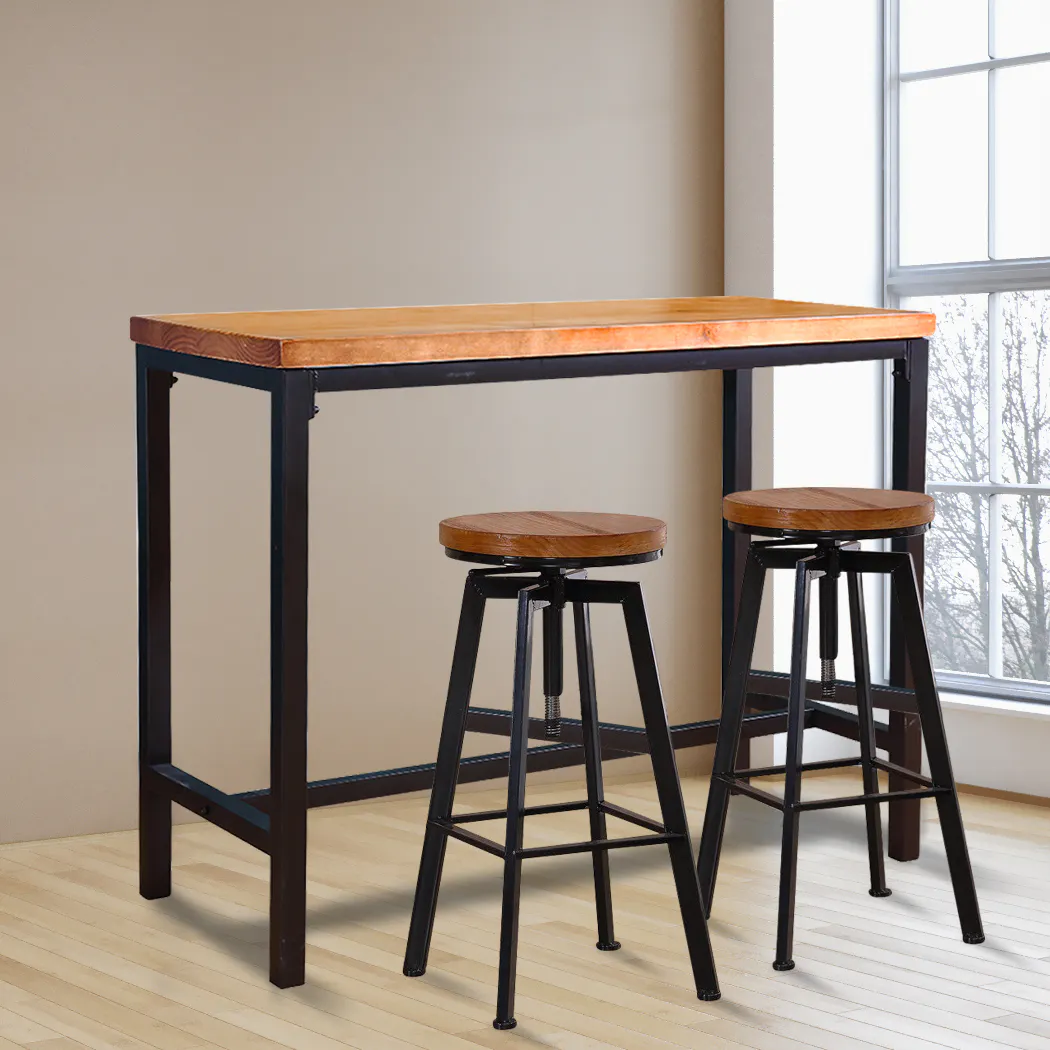 Levede 3Pcs Bar Table Barstools Industrial Wood Chair Set Home Kitchen Pub