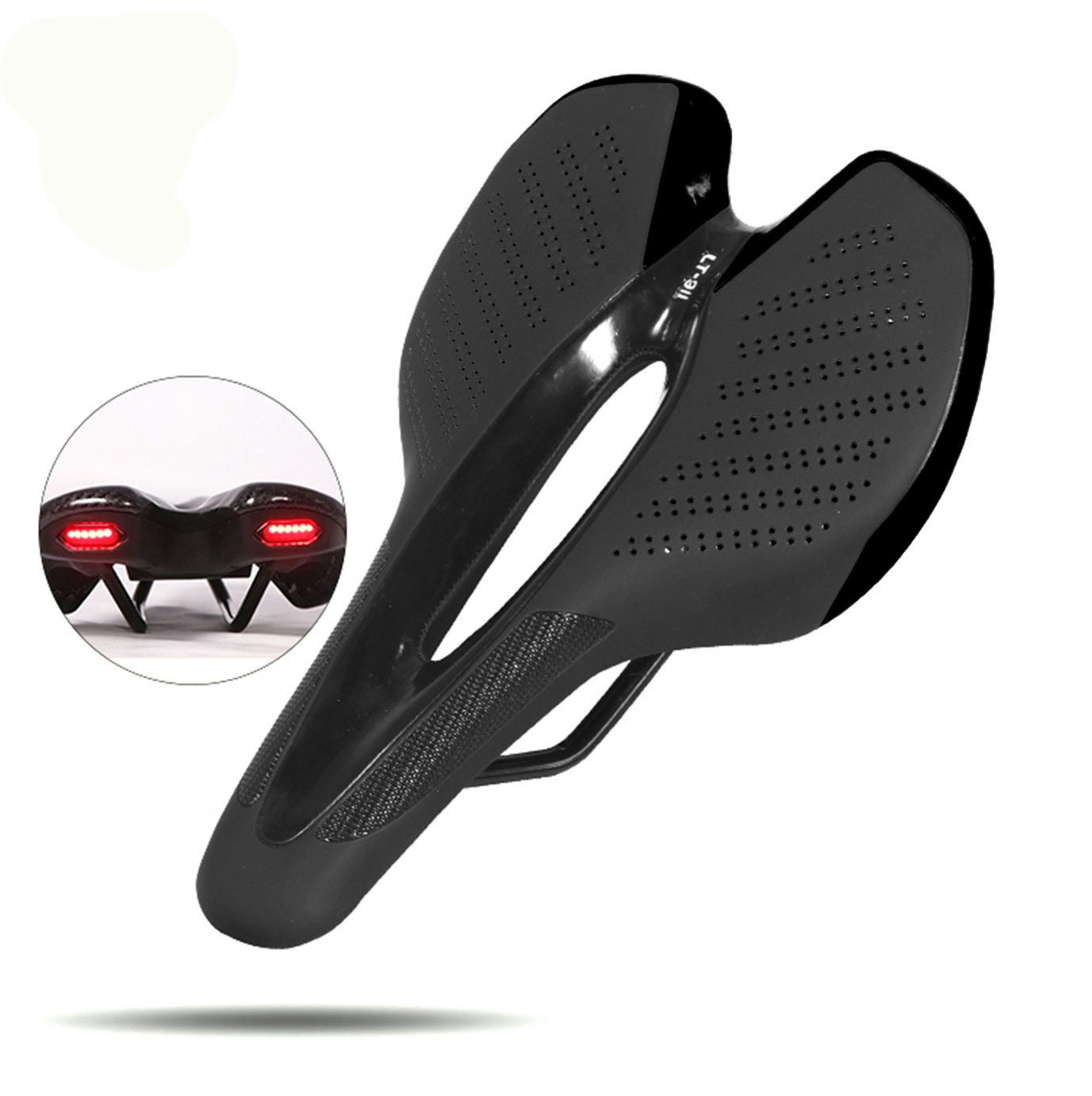 AKEZ Waterproof Cushion Pad Bicycle Seat Saddle W/ Taillight E-Bike/Bicycle Accessories - Black