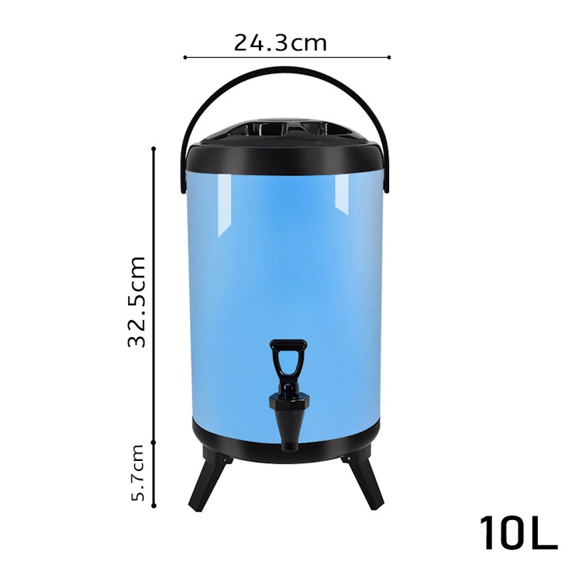 SOGA 8X 10L Stainless Steel Insulated Milk Tea Barrel Hot and Cold Beverage Dispenser Container with Faucet Blue image number null