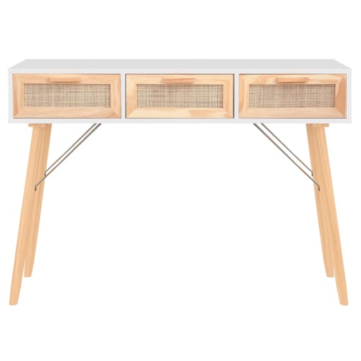 NNEVL Console Table White 105x30x75 cm Solid Wood Pine&Natural Rattan NNEVL Console Table White 105x30x75 cm Solid Wood Pine&Natural Rattan