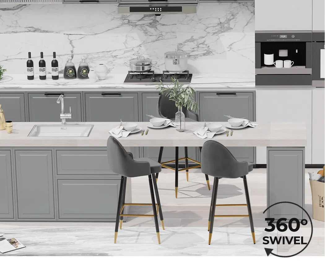 Levede Velvet Swivel Bar Stools x 2 Barstools Kitchen Counter Chair Grey