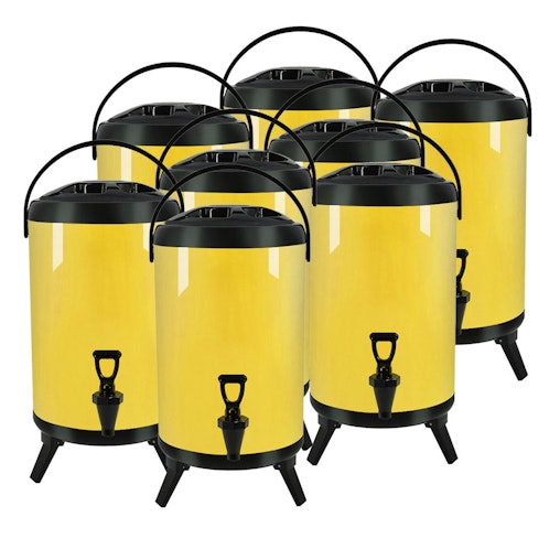 SOGA 8X 16L Stainless Steel Insulated Milk Tea Barrel Hot and Cold Beverage Dispenser Container with Faucet Yellow image number null