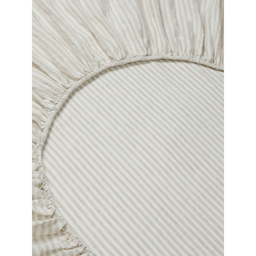 Piglet in Bed Oatmeal Stripe Linen Blend Fitted Sheet