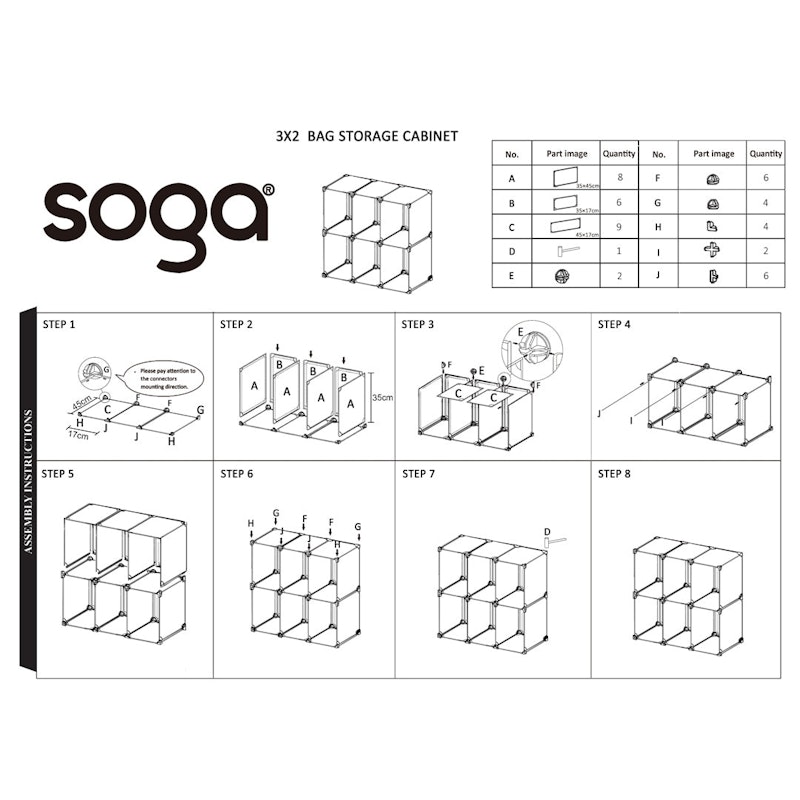 SOGA 2 Tier Multifunctional PP Plastic Bag Box Portable Cubby DIY Storage Shelves Stackable Handbag Purse Organiser image number null