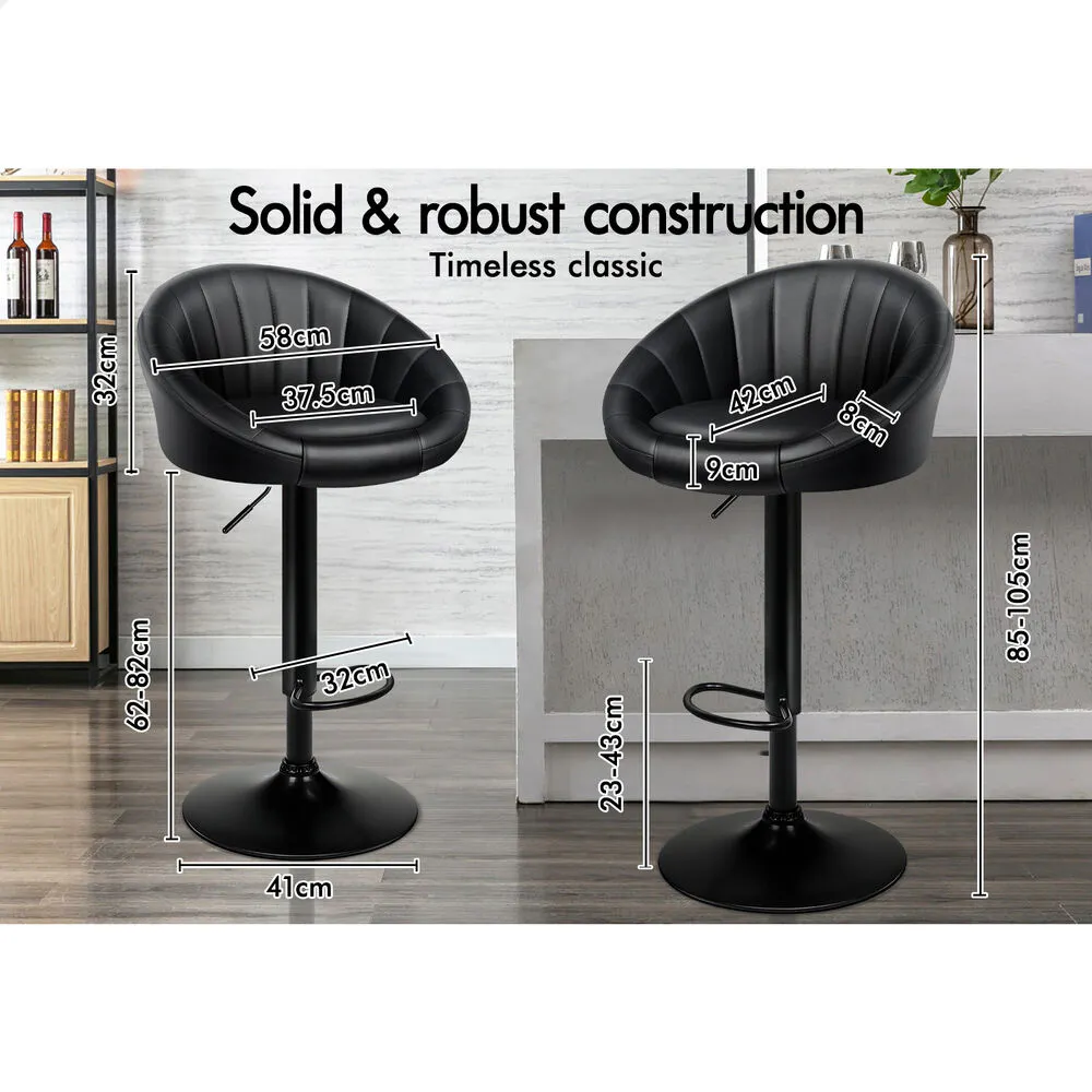 Alfordson 4x Bar Stools Gas Lift Leather Bar Chairs Kitchen Swivel Black