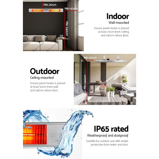 Devanti Electric Infrared Heater Outdoor Radiant Strip Heaters Halogen 3000W Devanti Electric Infrared Heater Outdoor Radiant Strip Heaters Halogen 3000W