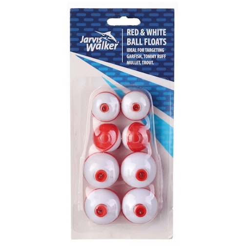 8 Pack of Jarvis Walker Red and White Ball Floats - 2 Different Size Floats image number null