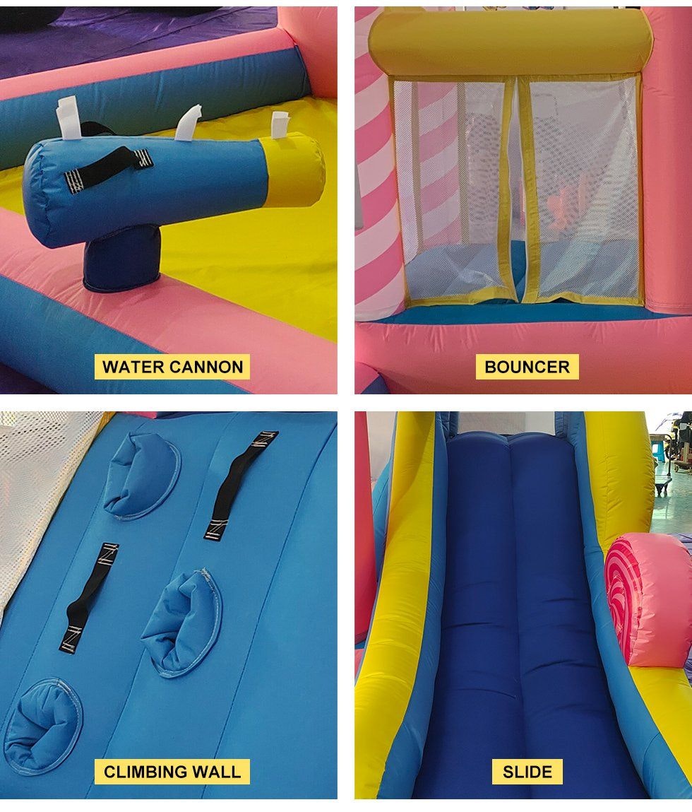 Candy Inflatable Water Park Castle Kids Home Amusement Playground w/ Slide climb Splash Pool