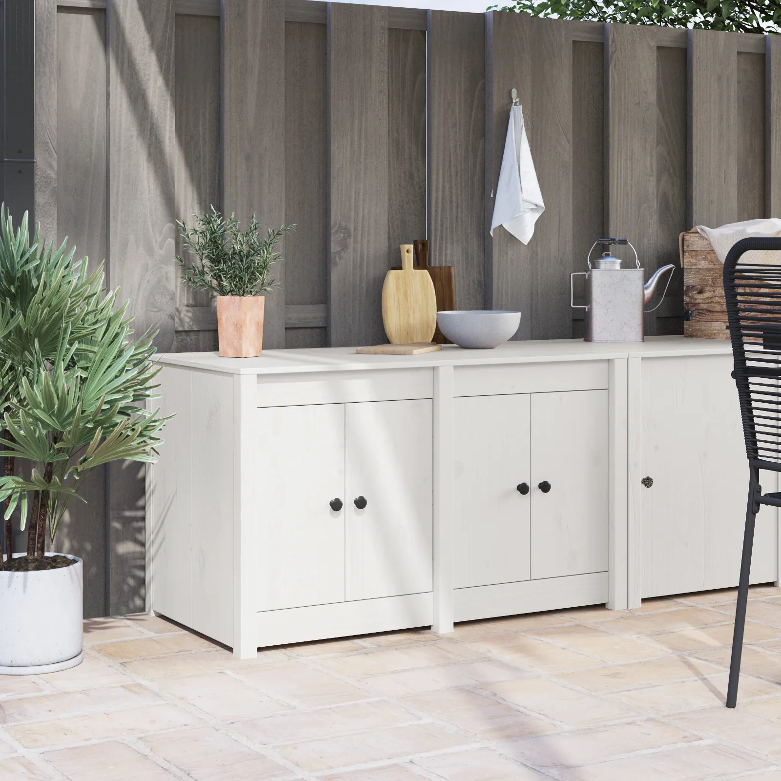 Outdoor Kitchen Cabinet White 106x55x64 cm Solid Wood Pine 868182