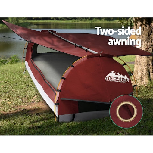 Weisshorn Swag King Single Camping Swags Canvas Free Standing Dome Tent Red w/ 7CM Mattress Weisshorn Swag King Single Camping Swags Canvas Free Standing Dome Tent Red w/ 7CM Mattress