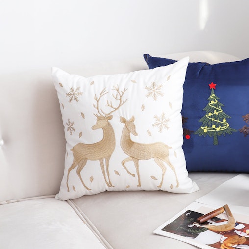 SOGA 2-Pack 45cm White & Gold Christmas Reindeer Throw Pillows SOGA 2-Pack 45cm White & Gold Christmas Reindeer Throw Pillows