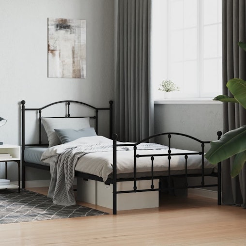 NNEVL Metal Bed Frame with Headboard and Footboard Black 107x203 cm King Single NNEVL Metal Bed Frame with Headboard and Footboard Black 107x203 cm King Single