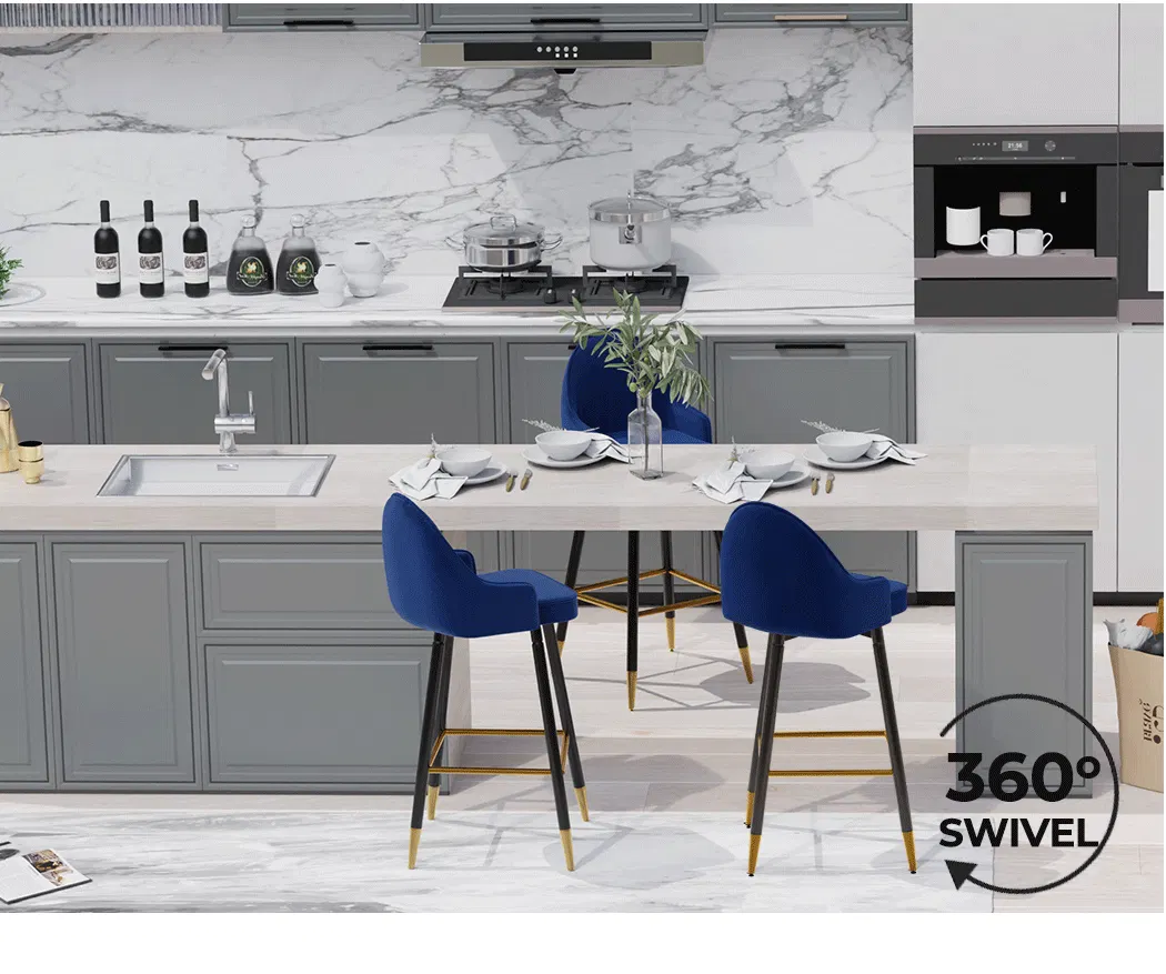 Levede Velvet Swivel Bar Stools x 2 Barstools Kitchen Counter Chair Blue