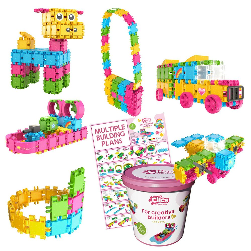 Clics Clics Glitter Bucket 8 In 1 Building Set