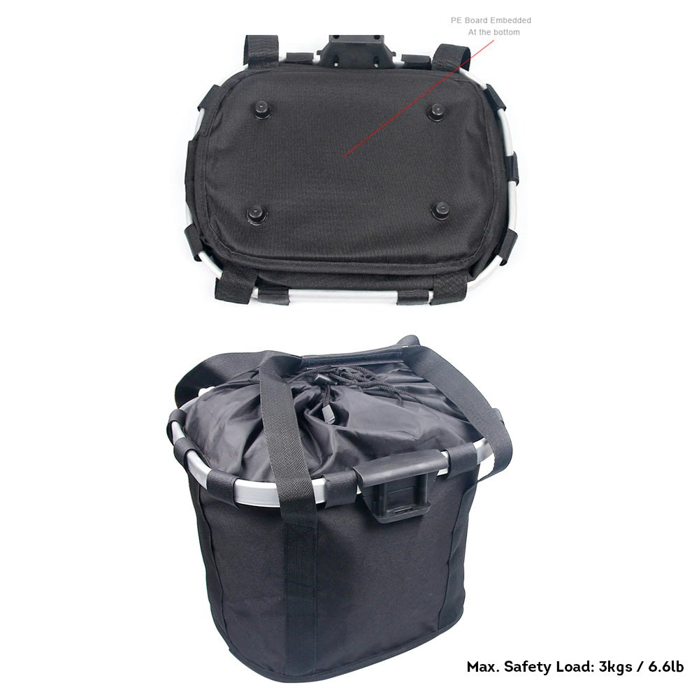 AKEZ Foldable Aluminium Alloy Frame Bike Front Basket Detachable Bag Pet Storage E-Bike Bicycle Accessories - Black