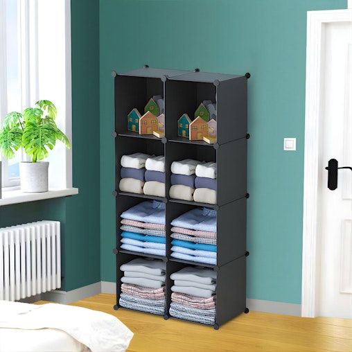 SOGA 4 Tier 8-Cube Black Portable Wardrobe Divide-Grid Modular Storage Organiser Foldable Closet SOGA 4 Tier 8-Cube Black Portable Wardrobe Divide-Grid Modular Storage Organiser Foldable Closet