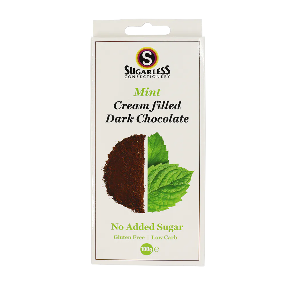 Sugarless Strawberry Cream filled Dark Choc Block 100g Sugarless Strawberry Cream filled Dark Choc Block 100g