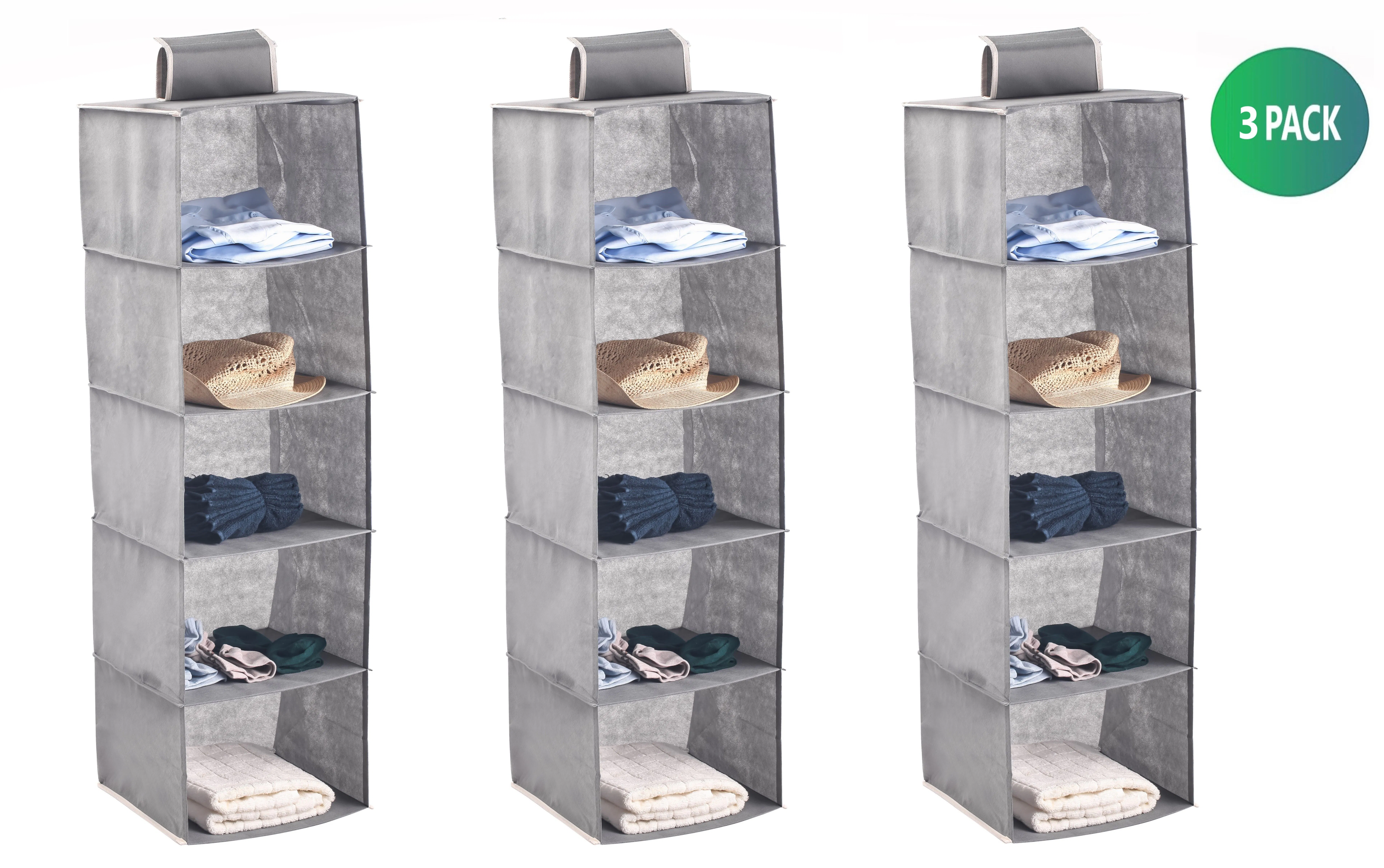 3 Pack 5-Tier Shelf Hanging Closet Organizer and Storage for Clothes (Grey)