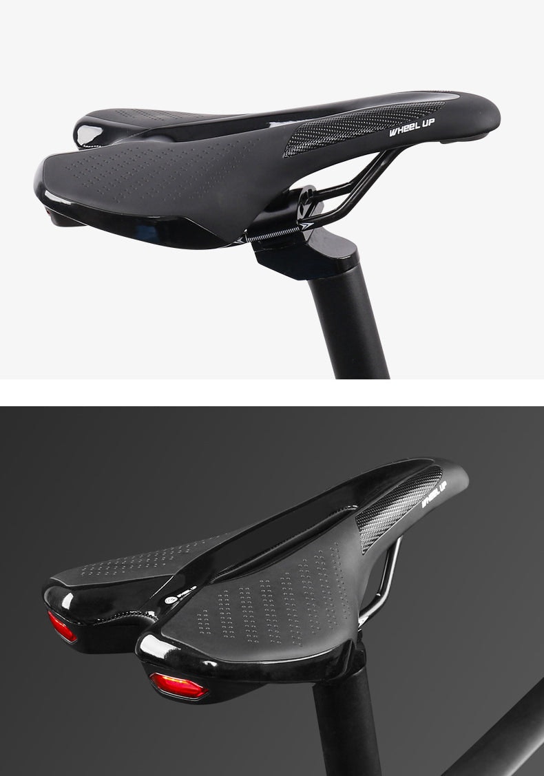 AKEZ Waterproof Cushion Pad Bicycle Seat Saddle W/ Taillight E-Bike/Bicycle Accessories - Black
