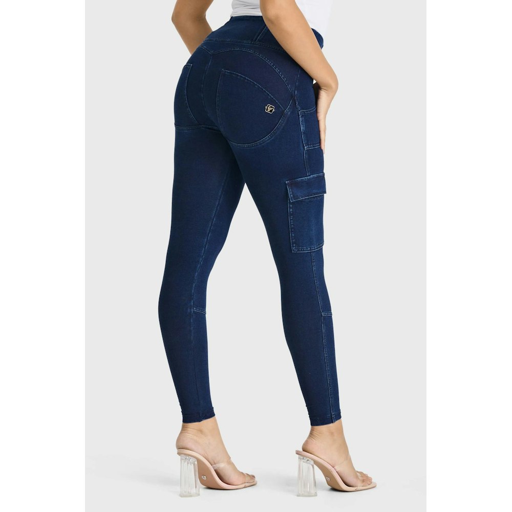 Freddy Wrup Cargo Denim - High Waisted - 7/8 Length - Dark Blue + Blue Stitching