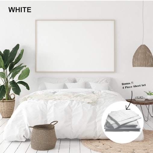 Royal Comfort 1000 Thread Count Bamboo Cotton Sheet and Quilt Cover Complete Set - King - White image number null