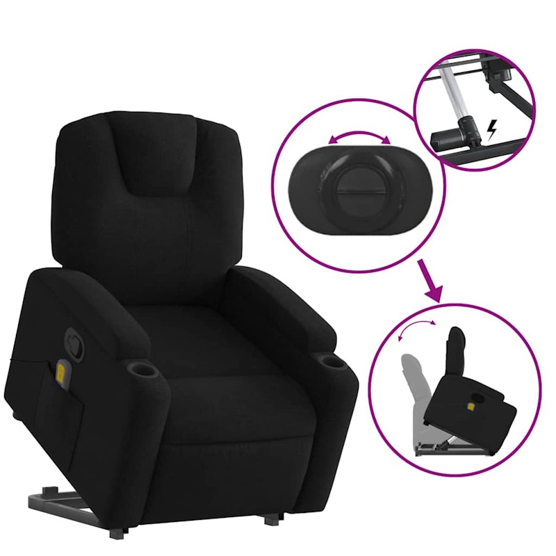 vidaXL Stand up Massage Recliner Chair Black Fabric image number null