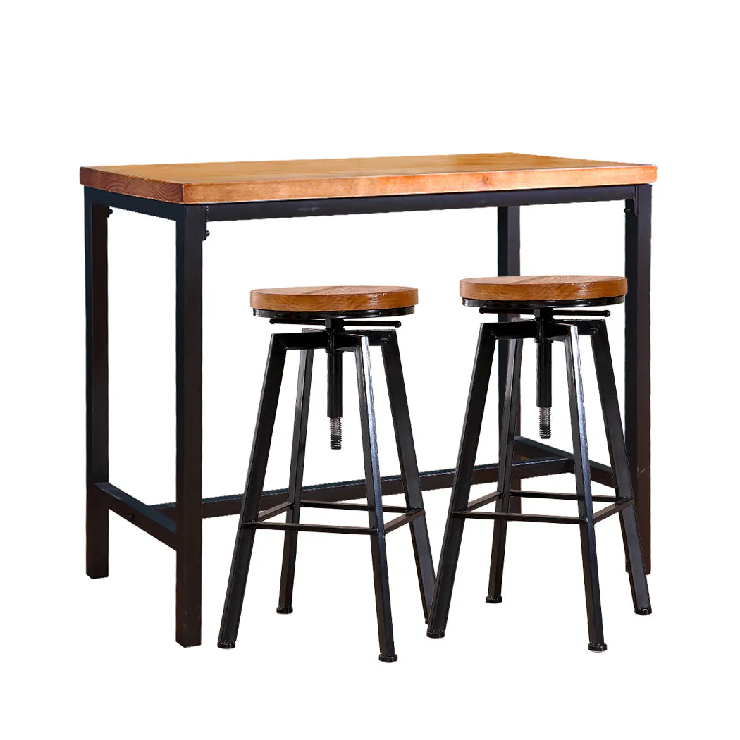 Levede 3Pcs Bar Table Barstools Industrial Wood Chair Set Home Kitchen Pub