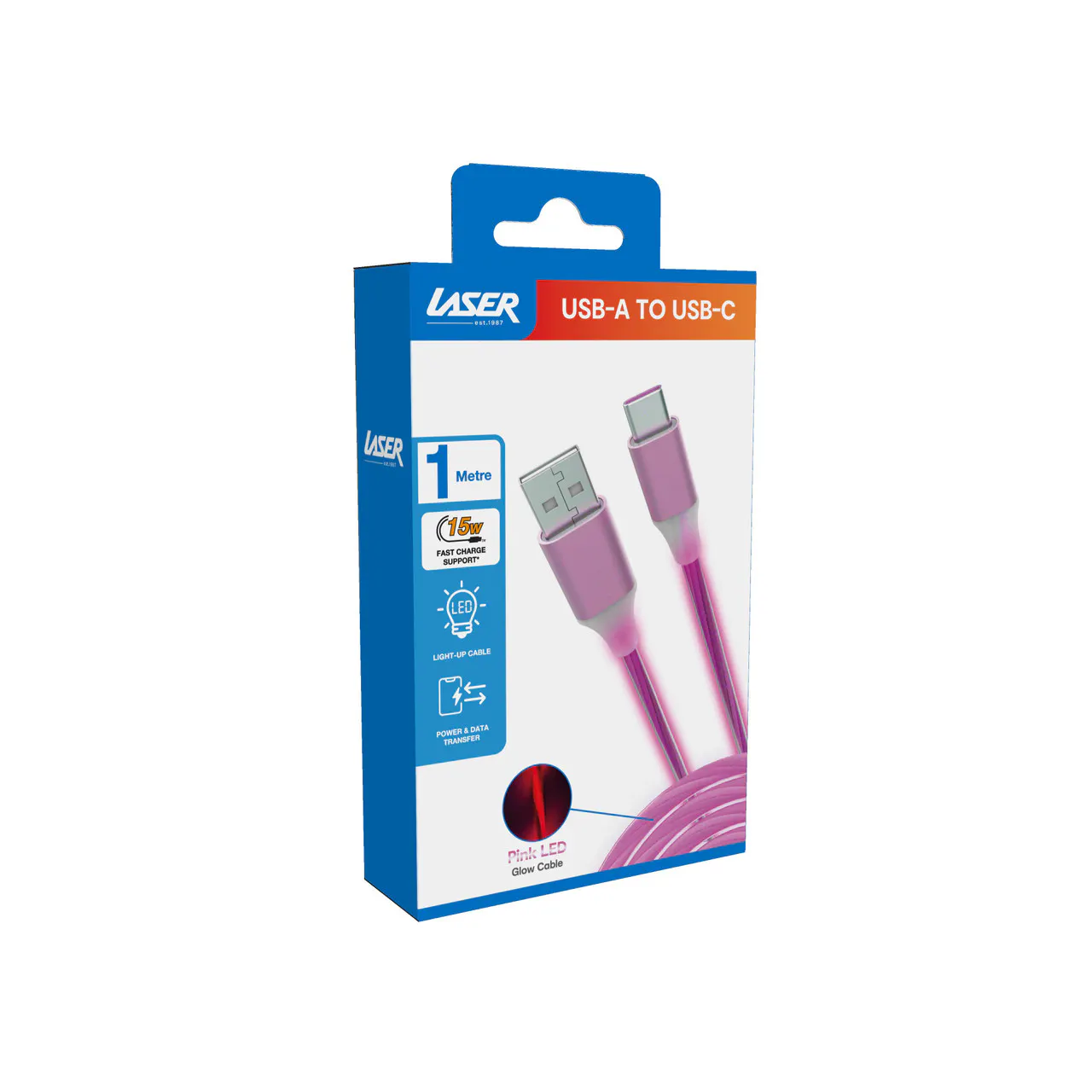 Laser USB-C LED Charge Cable Pink 1M