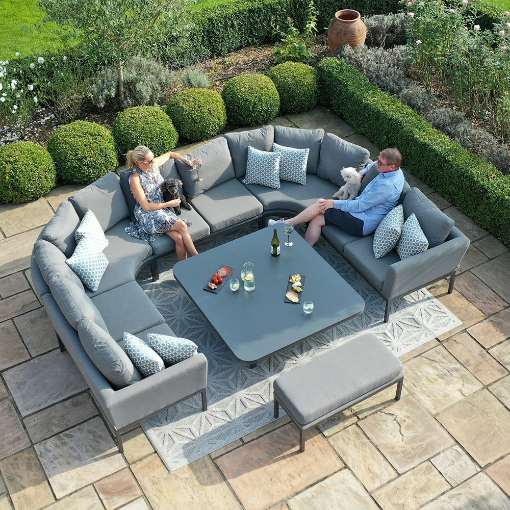 Maze Maze Outdoor Fabric Pulse U Shape Corner Dining Set With Rising Table - Oatmeal
