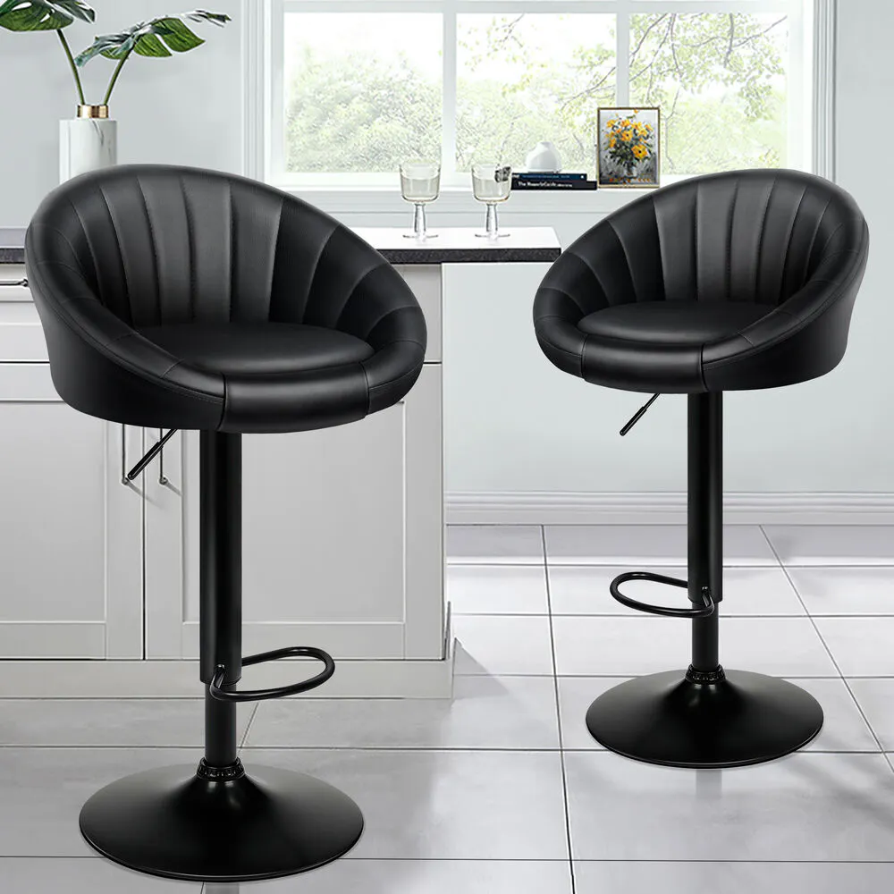 Alfordson 4x Bar Stools Gas Lift Leather Bar Chairs Kitchen Swivel Black