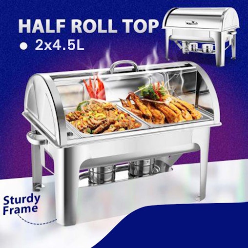 SOGA 4X 4.5L Dual Tray Stainless Steel Roll Top Chafing Dish Food Warmer SOGA 4X 4.5L Dual Tray Stainless Steel Roll Top Chafing Dish Food Warmer