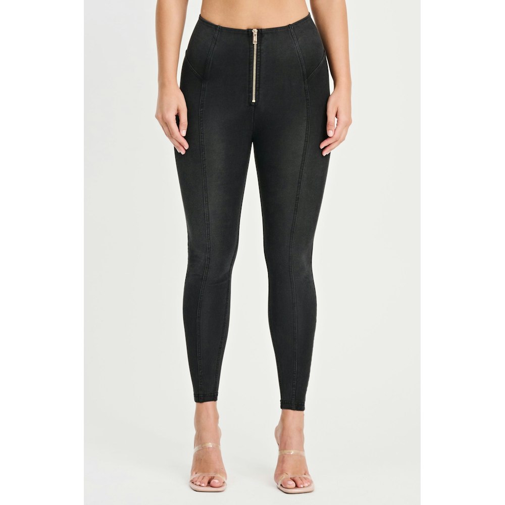 Freddy Wr.up® Denim With Feature Seam - High Waisted - 7/8 Length - Black + Black Stitching