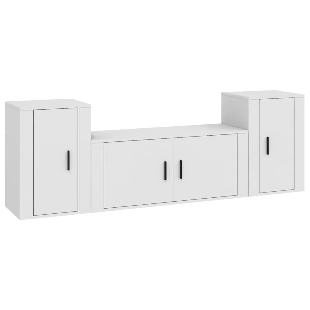 3 Piece TV Cabinet Set White Engineered Wood 3188510 3 Piece TV Cabinet Set White Engineered Wood 3188510