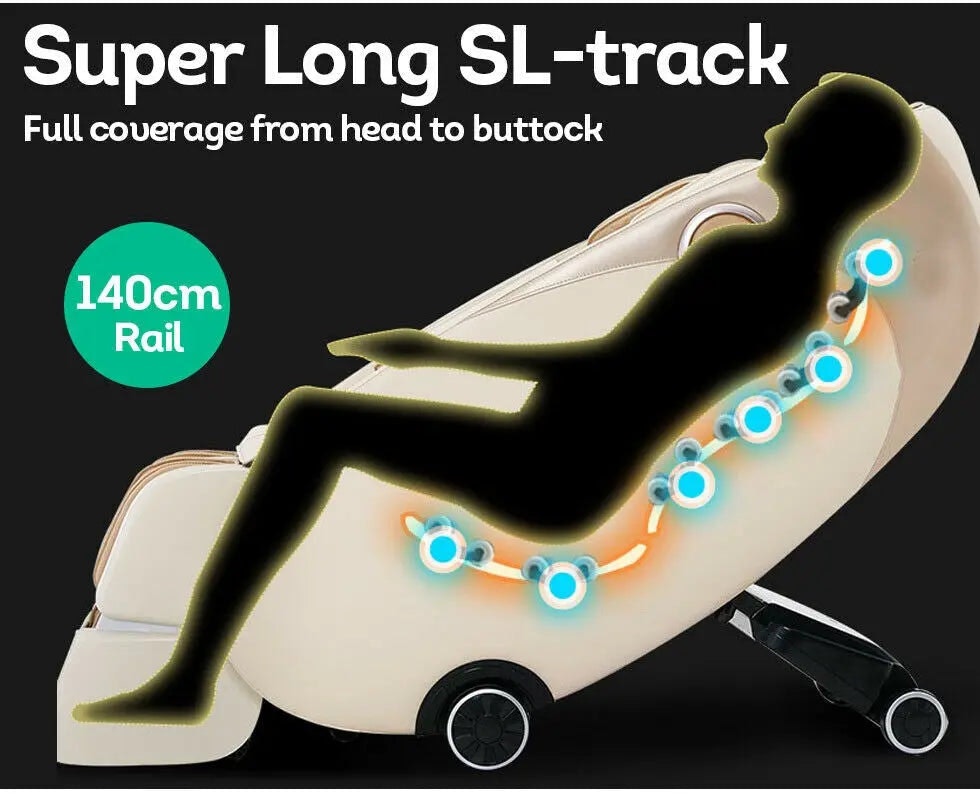 Mason Taylor A01 140cm SL Track 3D Electric Massage Chair Recliner SL Track Shiatsu Massager - White&Black